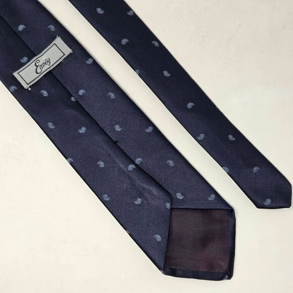 ENVOY SILK TIE NAVY BLUE MINI PAISLEY FOULARD SATIN LUXURY 3.25" X 56" - Picture 3 of 3